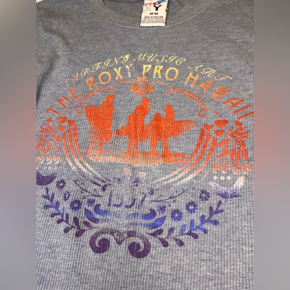 2 Roxy Y2K Thermals - Tan & Grey Long Sleeve Tees w/ Surfer Logo Rare Grail - Picture 4 of 16